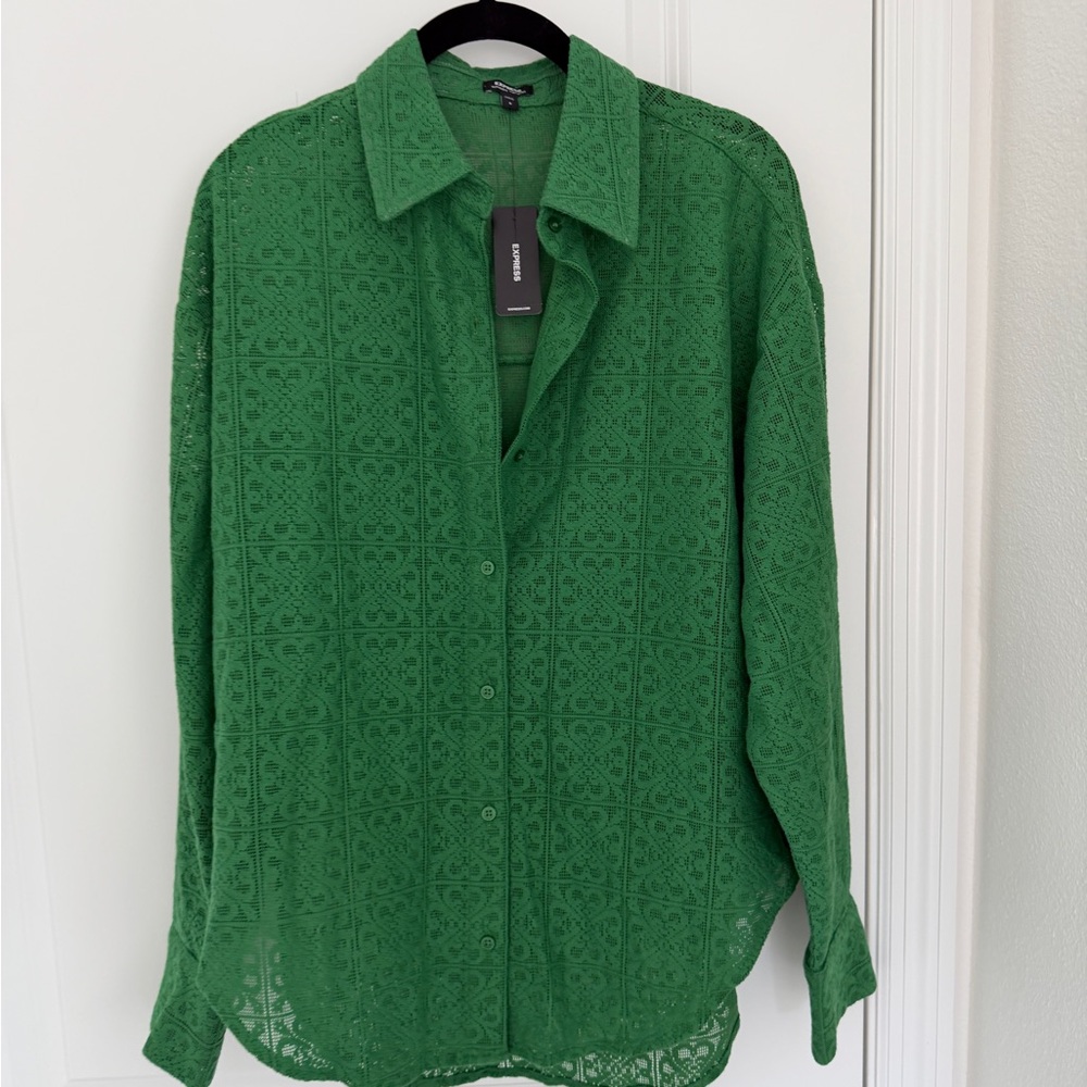 NWT Tie Lace Boyfriend Shirt - Express - Size S